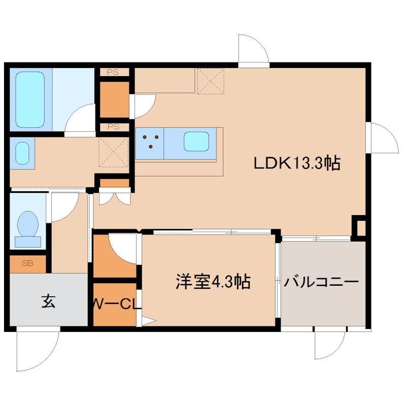 リスタ塚口(1LDK/1階)の間取り写真