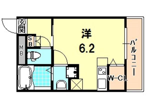 ウォームスヴィル神戸元町JP(1K/3階)の間取り写真