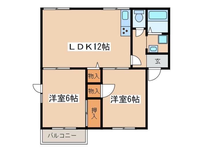 ベルデュールA(2LDK/2階)の間取り写真