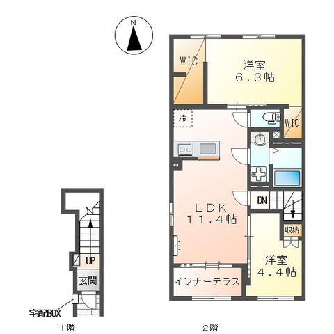 相模原市南区アパート工事(2LDK/2階)の間取り写真