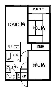 ブルーヒルズ6.6(2DK/2階)の間取り写真