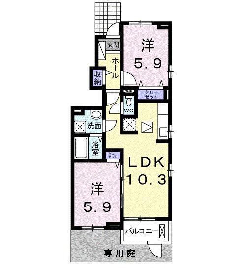 BULL II(2LDK/1階)の間取り写真