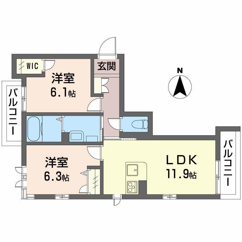 グランドベレオ田宮(2LDK/3階)の間取り写真