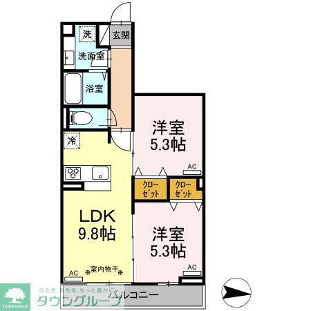 ヴィルソレイユ西荻II(2LDK/2階)の間取り写真