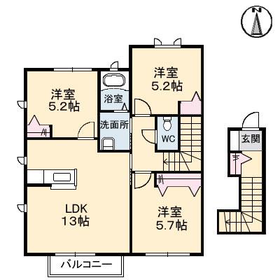 エール東原B棟(3LDK/2階)の間取り写真