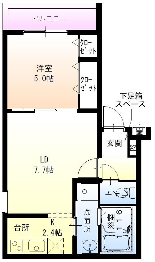 フジパレス須磨鷹取II番館(1LDK/1階)の間取り写真