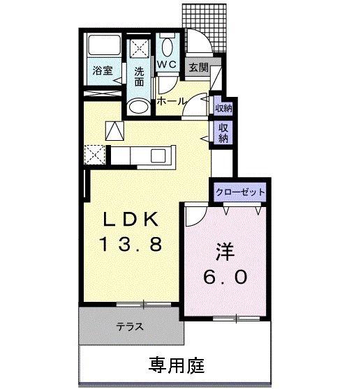 ソラーナ2(1LDK/1階)の間取り写真
