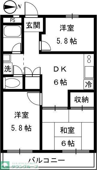 シャルムMITA(3DK/3階)の間取り写真