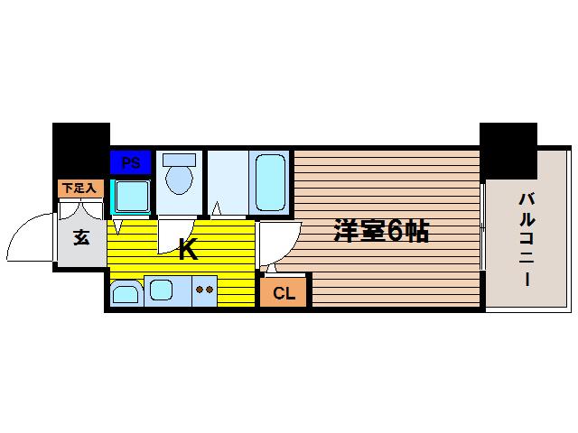 プレサンス上町台東平(1K/9階)の間取り写真