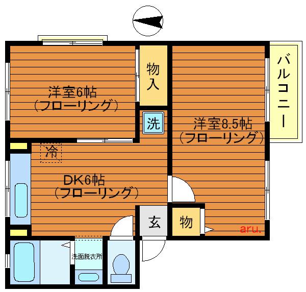 シティハイム武蔵野(2DK/2階)の間取り写真