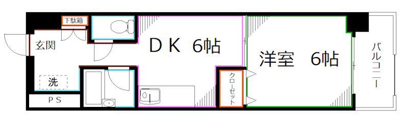 小金井本町ビル(1DK/6階)の間取り写真