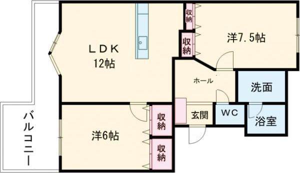 レイブリック東水町(2LDK/3階)の間取り写真