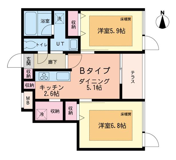 ラコッリーナ溝の口(2DK/1階)の間取り写真