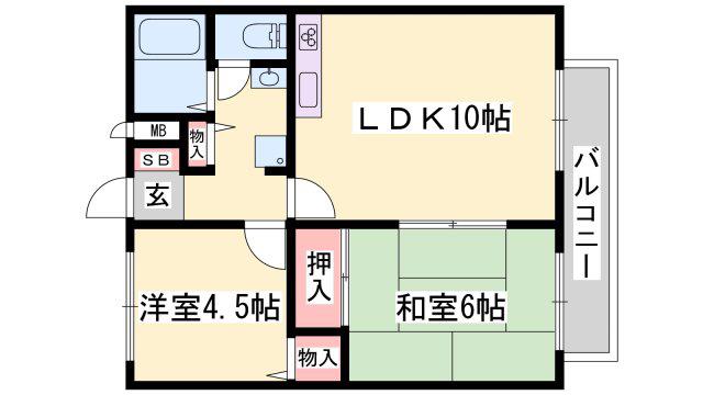 アーバンライフ吉田(2LDK/1階)の間取り写真