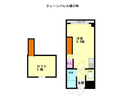 クイーン・パレス橋口町(ワンルーム/3階)の間取り写真