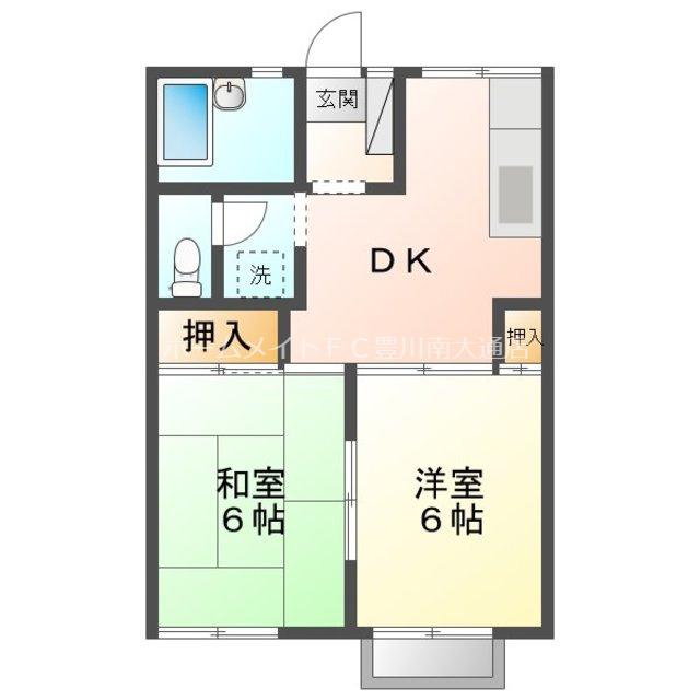 ハラマキハイツD棟(2DK/2階)の間取り写真