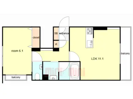 SHAMAISON BONHEUR陸ノ町(1LDK/3階)の間取り写真