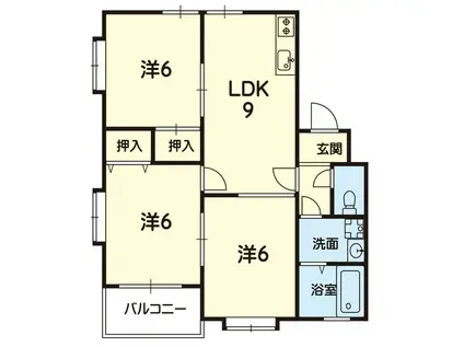 ハーモニーハウスII A棟(3LDK/1階)の間取り写真