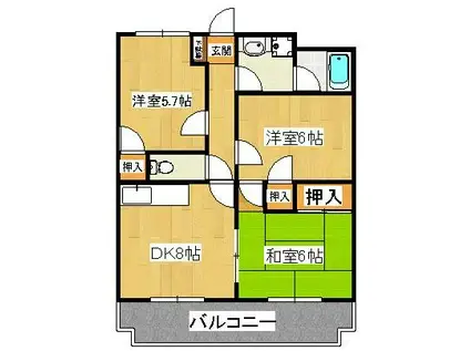 グランテージ丸太(3DK/2階)の間取り写真