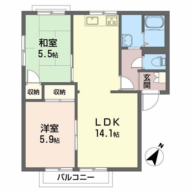 ニューライム頼木 B棟(2LDK/2階)の間取り写真