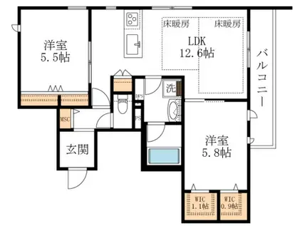 AF クロエ ウエスト(2LDK/2階)の間取り写真