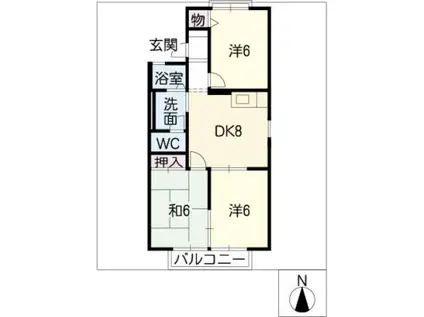 ボナールMUSUBU 南棟(3DK/2階)の間取り写真