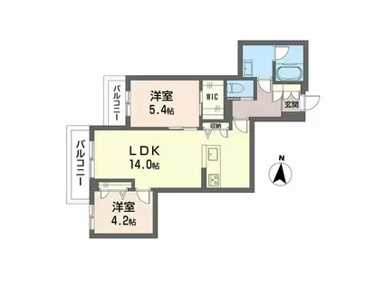 WITHPLUS上熊本駅前(2LDK/2階)の間取り写真