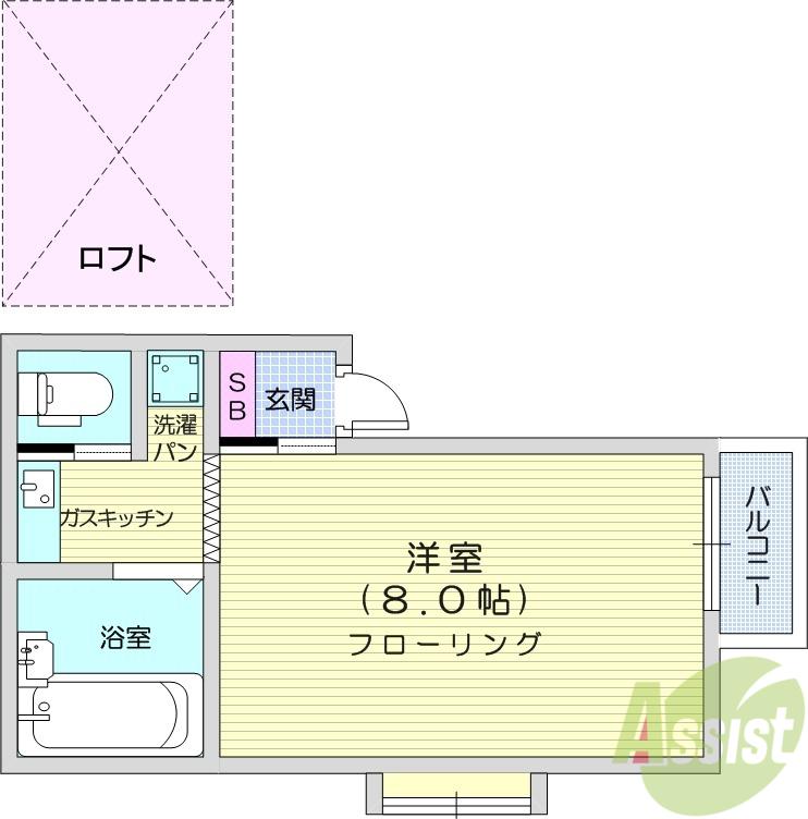 ミモザ館多賀城(1K/2階)の間取り写真