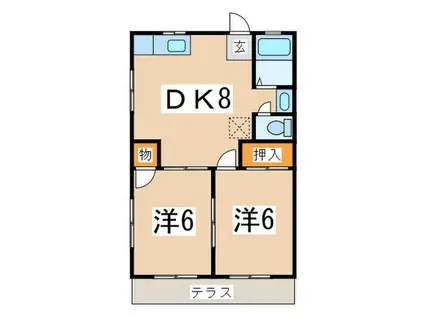 リーベ高部(2DK/1階)の間取り写真