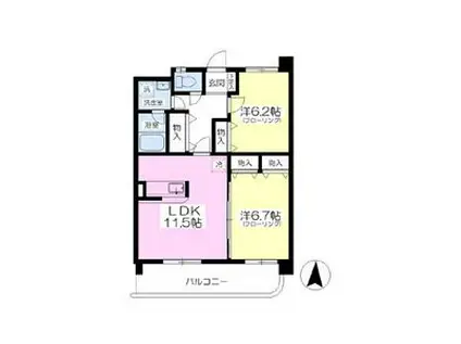 グランディールササヤII(2LDK/4階)の間取り写真