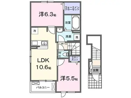 ヤングウッズ柏の葉II(2LDK/2階)の間取り写真
