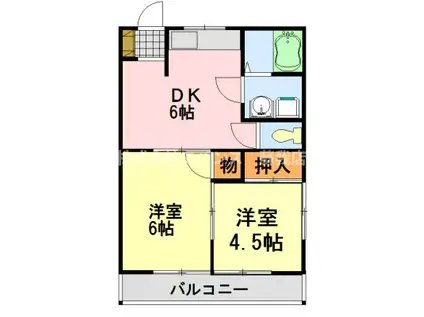 ウェルシーハイム(2DK/1階)の間取り写真