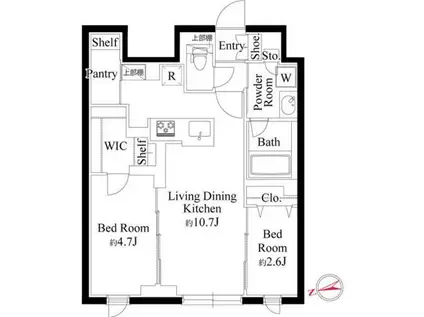 ラ・ペルラ下北沢(2LDK/1階)の間取り写真