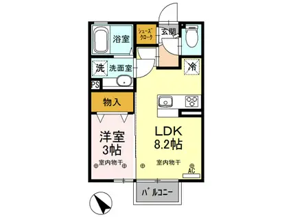 D-ROOMヴィアーレ I 202(1LDK/2階)の間取り写真