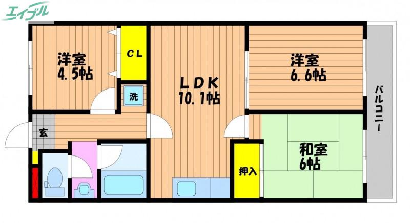 ヌーベル犬飼A(3LDK/3階)の間取り写真