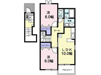 ドゥーボナールA(2LDK/2階)の間取り写真