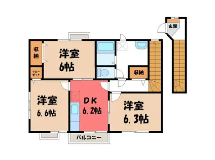 ハーモニー・ヴィントI(3DK/2階)の間取り写真