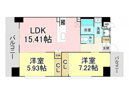 ウイングス穴生(2LDK/2階)の間取り写真