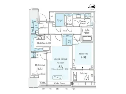 パークコート ザ・三番町ハウス(2LDK/6階)の間取り写真