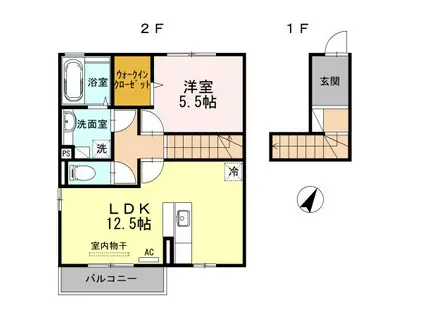 ハルブラッサム貝津(1LDK/2階)の間取り写真