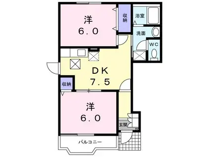 アキラハイツ(2DK/1階)の間取り写真