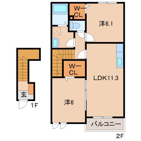 アヴァンツァートIII(2LDK/2階)の間取り写真