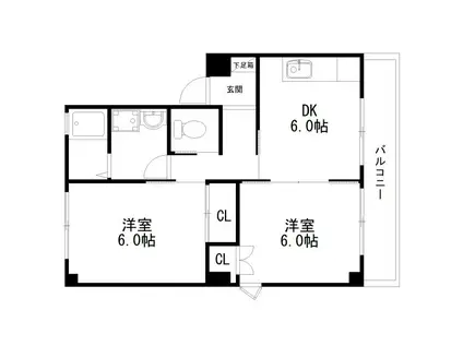 コーポしらとり(2DK/3階)の間取り写真