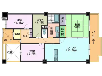 ステーションプラザしもまつ団地A棟(3SLDK/3階)の間取り写真