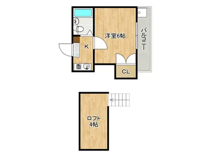 EIRAKU I(1K/2階)の間取り写真