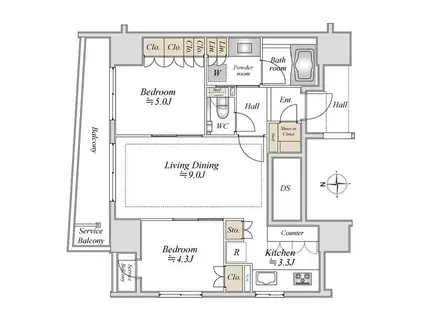 ルネ神田和泉町(2LDK/5階)の間取り写真