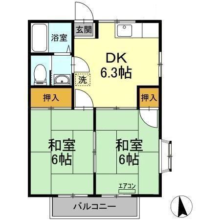 第2山治ハイツ(2DK/2階)の間取り写真