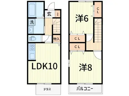 フォンドールI(2LDK/2階)の間取り写真