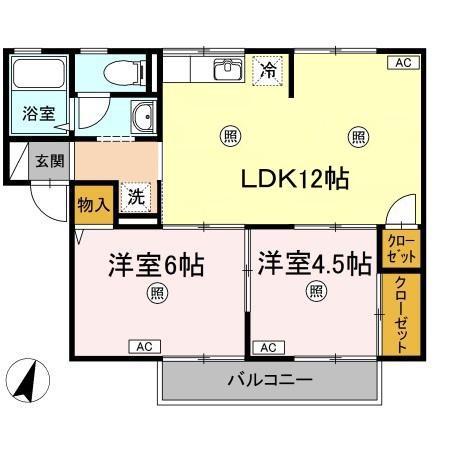 サンライズ光C棟(3DK/2階)の間取り写真