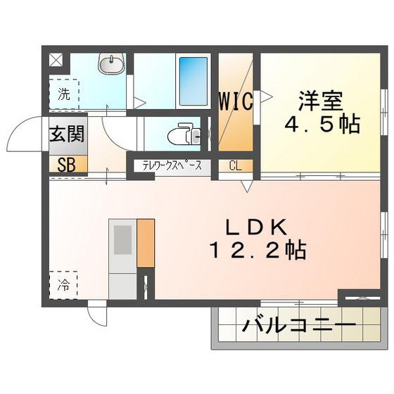ウィステリアムーン(1LDK/2階)の間取り写真